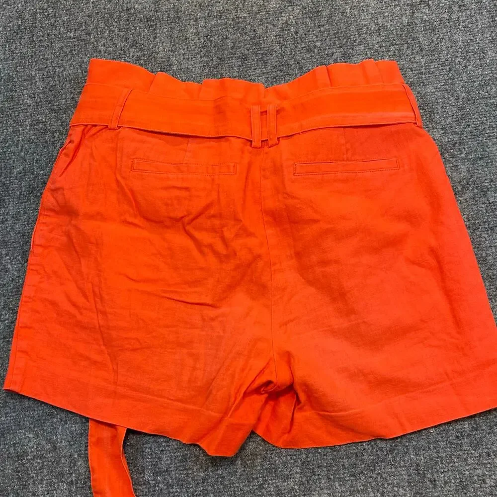 Boden Womens 4 Orange Shorts High Rise Paperbag Waist Belted Summer Pleated - Picture 5 of 7